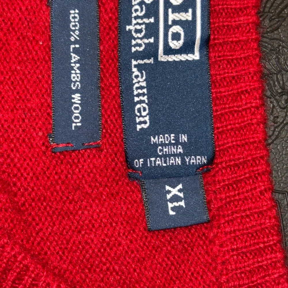 VTG Polo Ralph Lauren Men XL Red 100% Lambswool V-Neck Sweater Italian Yarn Pony
